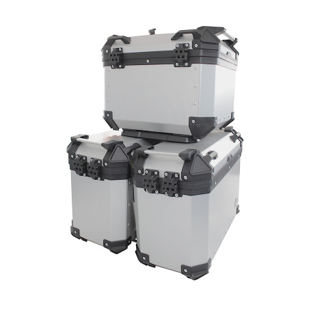 3 aliuminio dėžių rinkinys (2 x 36 l simetriškos + 45 l) iš anoduoto aliuminio