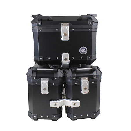 Set of 3 aluminum boxes (2 x 36 l symmetrical + 45 l) black cases