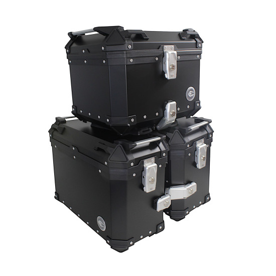 Set of 3 aluminum boxes (2 x 36 l symmetrical + 45 l) black cases