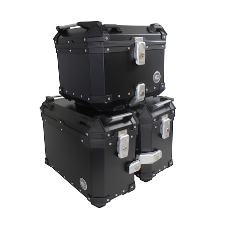 Set of 3 aluminum boxes (2 x 36 l symmetrical + 45 l) black cases