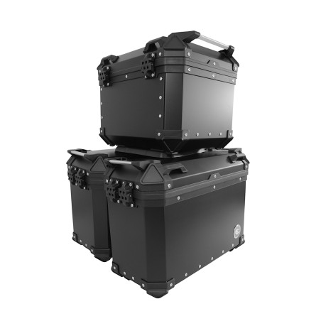 Set of 3 aluminum boxes (2 x 36 l symmetrical + 45 l) black cases