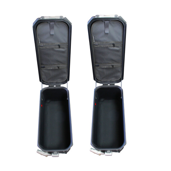 Set of 3 aluminum boxes (2 x 36 l symmetrical + 45 l) black cases