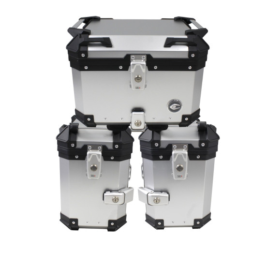 SET OF 3 ALUMINUM SUITCASE (2 X 36 L SYMMETRICAL + 45 L) SILVER SUITCASE