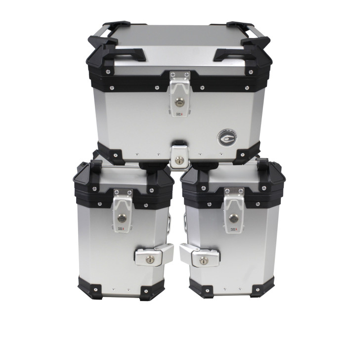 3 ALIUMINIŲ LAGAMINŲ RINKINYS (2 X 36 L SIMETRIŠKI + 45 L) SIDABRINIS LAGMINAS