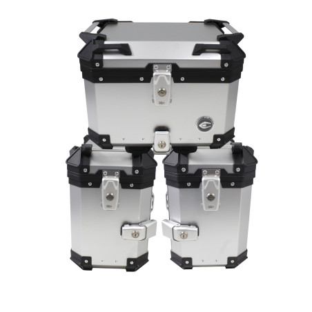 3 ALIUMINIŲ LAGAMINŲ RINKINYS (2 X 36 L SIMETRIŠKI + 45 L) SIDABRINIS LAGMINAS