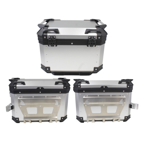 3 ALIUMINIŲ LAGAMINŲ RINKINYS (2 X 36 L SIMETRIŠKI + 45 L) SIDABRINIS LAGMINAS