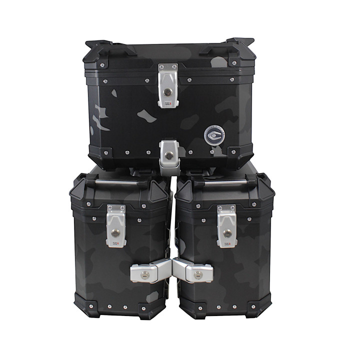 Set of 3 aluminum cases (2 x 36 l symmetrical + 45 l) gray camouflage cases