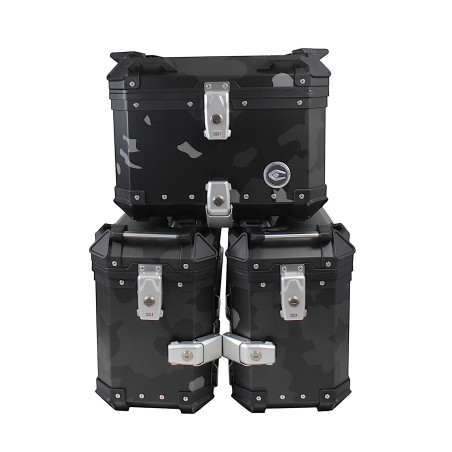 Set of 3 aluminum cases (2 x 36 l symmetrical + 45 l) gray camouflage cases