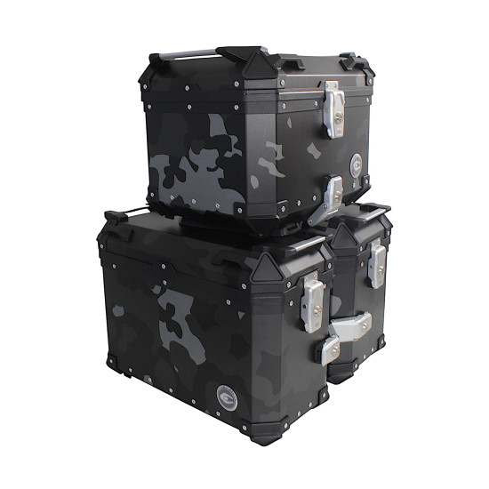 3 aliuminio dėklų rinkinys (2 x 36 l simetriški + 45 l) pilki maskuojantys dėklai