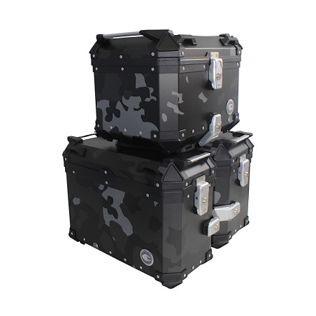 Set of 3 aluminum cases (2 x 36 l symmetrical + 45 l) gray camouflage cases