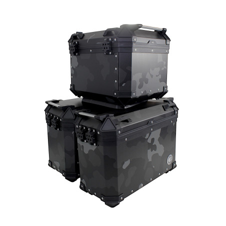 Set of 3 aluminum cases (2 x 36 l symmetrical + 45 l) gray camouflage cases