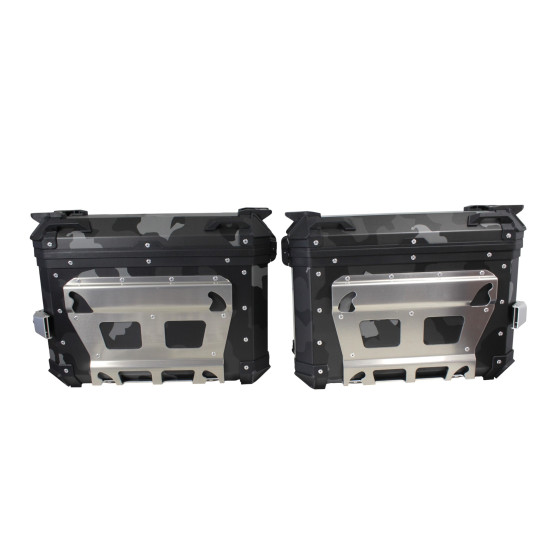 Set of 3 aluminum cases (2 x 36 l symmetrical + 45 l) gray camouflage cases
