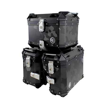 Set of 3 aluminum boxes (30 l asymmetric + 36 l + 45 l), camouflage gray