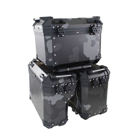 Set of 3 aluminum boxes (30 l asymmetric + 36 l + 45 l), camouflage gray
