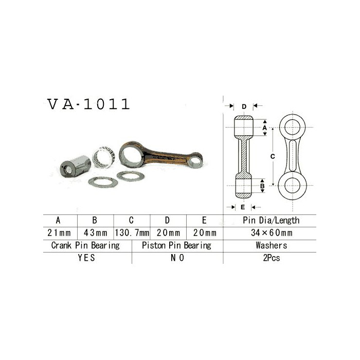 VESRAH connecting rod HONDA ATC 350X '85-'86, TRX 350 '86-'89 (VA1011) upper pin 21mm (MADE IN JAPAN)