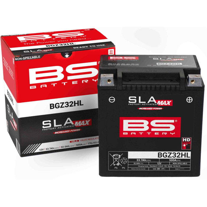 BS battery BGZ32HL MAX (FA) (YTX30L,YTX30HL,YTX30L-BS, YB30L-B) 12V 32AH 170X132X175 (INCREASED STARTING CURRENT) (500A)