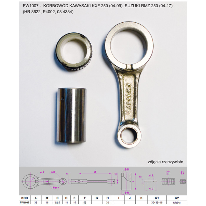 FLYWAY connecting Rod KAWASAKI KXF 250 (KXF250) '04 -'09, Suzuki RMZ 250 (RMZ250) '04 -'17 (HR 8622, P4002, 03.4334) \ t