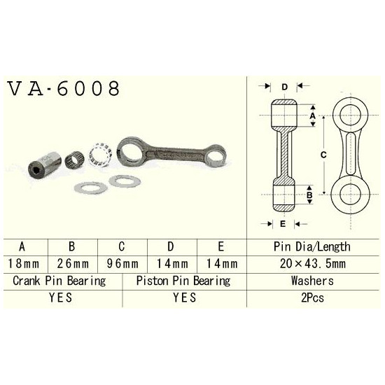 VESRAH connecting rod YAMAHA YZ 80 (YZ80) '93-'01, YZ 85 (YZ85) '02-'18 (VA6008) (MADE IN JAPAN)