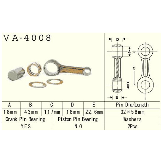 VESRAH connecting rod KAWASAKI KEF 300 (KEF300) '95-'00, KLF300 (KLF300) '86-'05, KVF 300 (KVF300) '89-'02 (VA4008) (MADE IN JAP