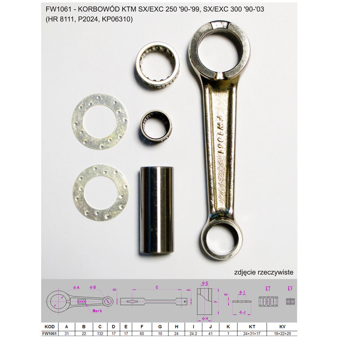 FLYWAY connecting Rod KTM (2T) SX 250 (SX250) '90 -'99, EXC 250 (EXC250) '90 -'99, SX 300 (SX300) EXC 300 (EXC300) '90 -'03 (HR