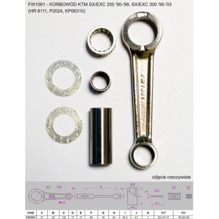 FLYWAY connecting Rod KTM (2T) SX 250 (SX250) '90 -'99, EXC 250 (EXC250) '90 -'99, SX 300 (SX300) EXC 300 (EXC300) '90 -'03 (HR 