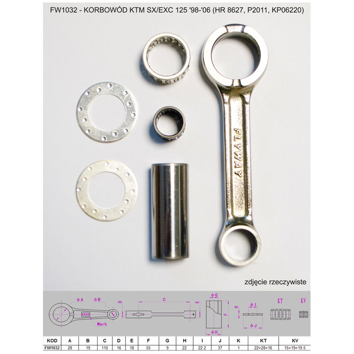 FLYWAY connecting Rod KTM (2T) SX 125 (SX125) '98 -'06, EXC 125 (EXC125) '98 -'06 (HR 8627, P2011, KP06220)