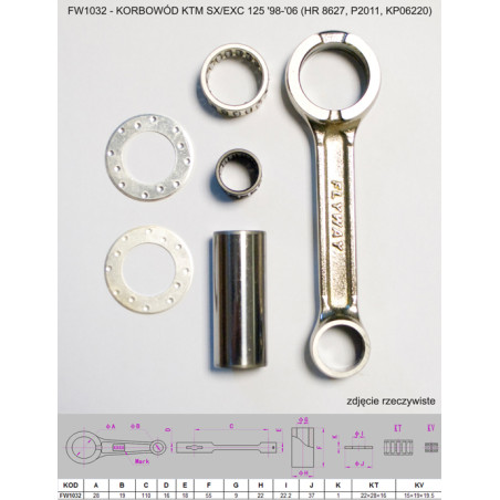 FLYWAY connecting Rod KTM (2T) SX 125 (SX125) '98 -'06, EXC 125 (EXC125) '98 -'06 (HR 8627, P2011, KP06220)