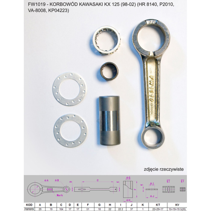 FLYWAY connecting Rod KAWASAKI KX 125 (KX125) '98 -'02 (HR 8140, P2034, VA-8008, KP04218)