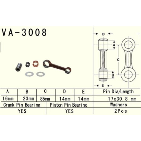VESRAH connecting rod KAWASAKI KSF 80 (KSF80) '03-'06, SUZUKI LT 80 (LT80) '87-'06 (VA3008) (MADE IN JAPAN)