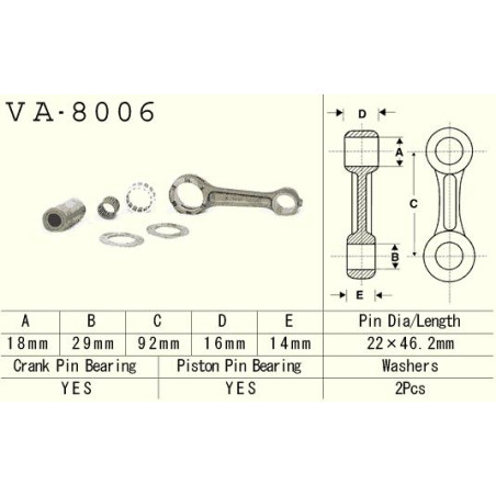 VESRAH connecting Rod KAWASAKI KX 80 (KX80) '92 -'97 (VA8006) (Made in Japan)