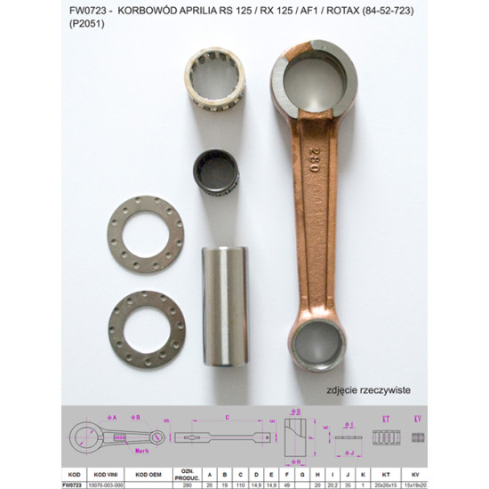 FLYWAY (PLATT) connecting rod APRILIA RS 125 / RX 125 / AF1 / ROTAX (84-52-723) (P2051)