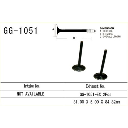 VESRAH exhaust valve HONDA CRF 450R '02-'07 (31.0X5.0X84.82 mm) (OEM: 14721-MEB-670) (1pc.) (MADE IN JAPAN)