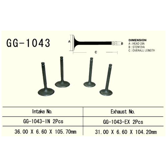 VESRAH exhaust valve HONDA XL 600R/XR 650L/XR 600R, NX 650 '90-00' (for 2 engines) (OEM: 14721-MAN-620,14721-MG3-000) (1pc.)