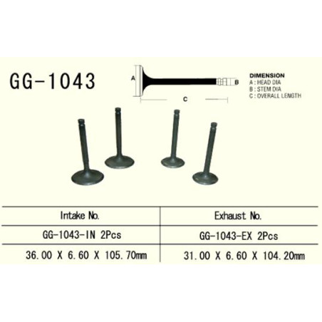 VESRAH Exhaust Valve HONDA XL 600R / XR 650L / XR 600R, NX 650 '90 -00 '(2 engine) (OEM: 14721-MAN-620,14721-MG3-000) (1pcs.)