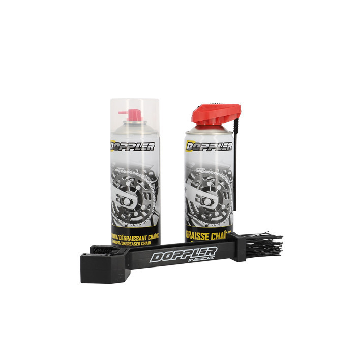CHAIN MAINTENANCE PACK DOPPLER - CONTENTS: CLEANER + CHAIN GREASE IN SPRAY CAN 400ml + BRUSH