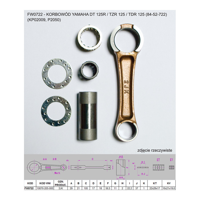 FLYWAY (PLATT) connecting rod YAMAHA DT 125 R / TZR 125 / TDR 125 (84-52-722) (KP02009, P2050) (DT125)
