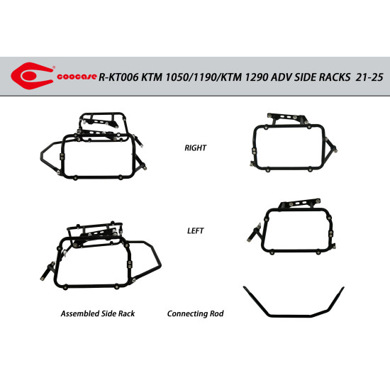 ZESTAW STELAŻY KUFER CENTRALNY + BOCZNE COOCASE KTM 1050 / 1090 1190 / 1290 15-23 KUFRY BOCZNE ASYMETRYCZNE