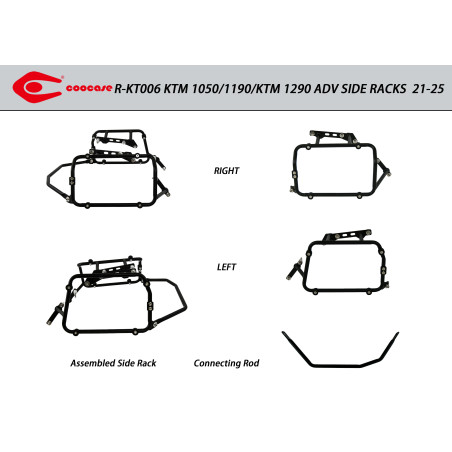ZESTAW STELAŻY KUFER CENTRALNY + BOCZNE COOCASE KTM 1050 / 1090 1190 / 1290 15-23 KUFRY BOCZNE ASYMETRYCZNE