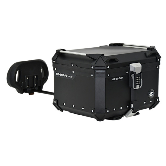 KUFER CENTRALNY ALUMINIOWY COOCASE 55L KEYLESS Z WYSUWANYM OPARCIEM CZARNY