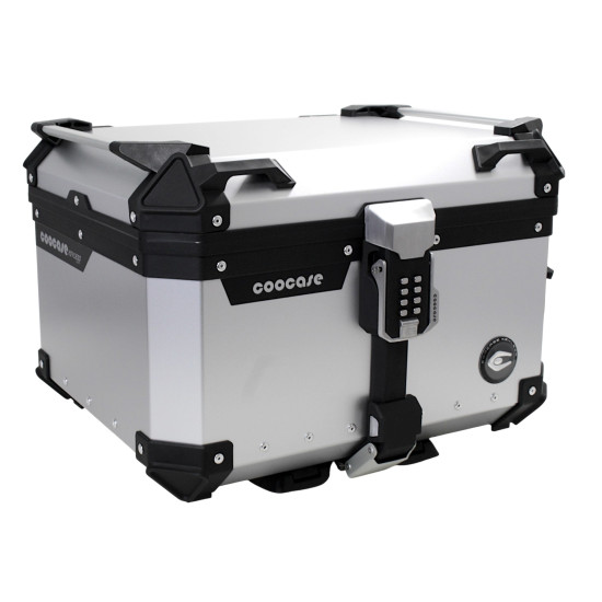 KUFER CENTRALNY ALUMINIOWY COOCASE 55L KEYLESS Z WYSUWANYM OPARCIEM SREBRNY