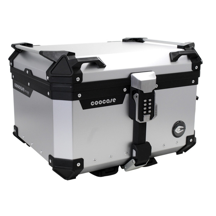 KUFER CENTRALNY ALUMINIOWY COOCASE 55L KEYLESS Z WYSUWANYM OPARCIEM SREBRNY