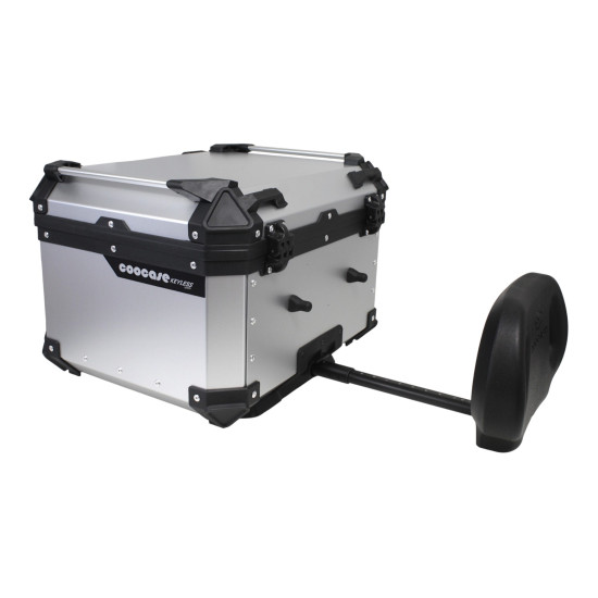 KUFER CENTRALNY ALUMINIOWY COOCASE 55L KEYLESS Z WYSUWANYM OPARCIEM SREBRNY