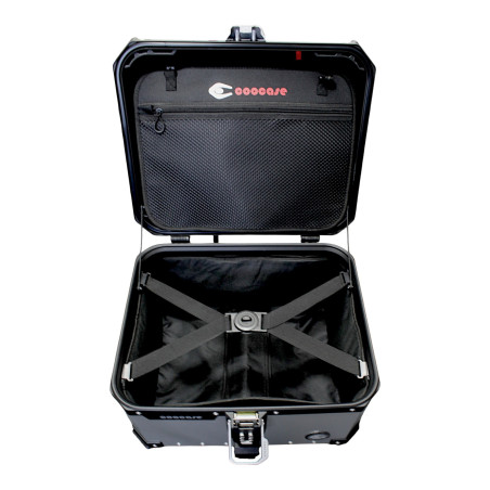 KUFER CENTRALNY ALUMINIOWY COOCASE 55L KEYLESS Z WYSUWANYM OPARCIEM SREBRNY