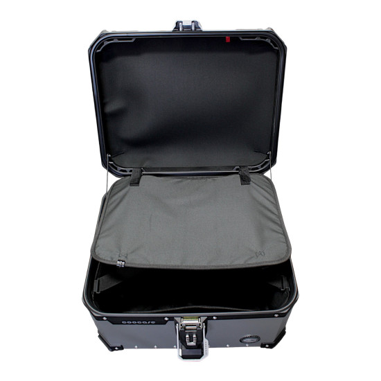 KUFER CENTRALNY ALUMINIOWY COOCASE 55L KEYLESS Z WYSUWANYM OPARCIEM SREBRNY
