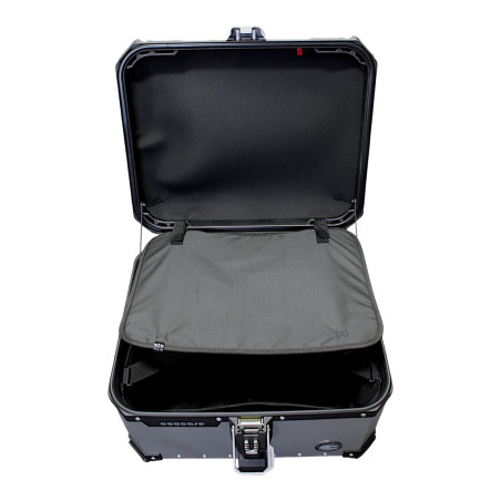 KUFER CENTRALNY ALUMINIOWY COOCASE 55L KEYLESS Z WYSUWANYM OPARCIEM SREBRNY