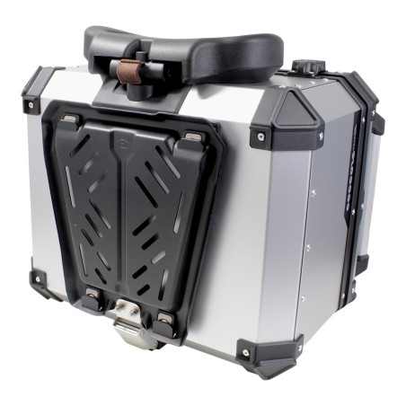 KUFER CENTRALNY ALUMINIOWY COOCASE 55L KEYLESS Z WYSUWANYM OPARCIEM SREBRNY