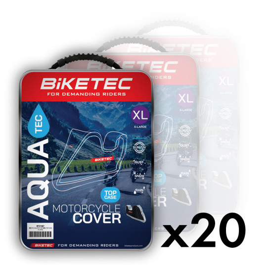 „BIKETEC“ 20 VANDENIUI ATSPARIŲ „AQUATEC“ MOTOCIKLŲ UŽDANGALŲ SU VIETOS VIRŠUTINIAM DĖŽUTEI PAKETAS, JUODOS/PILKOS SPALV