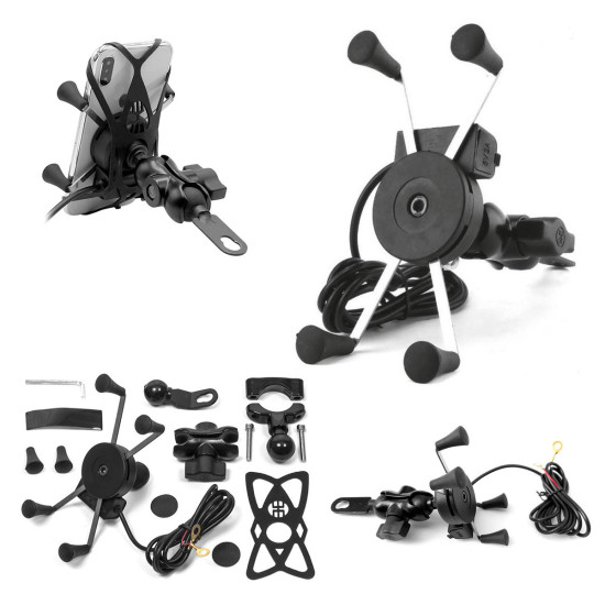 BIKETEC UCHWYT MOTOCYKLOWY TYP RAM XL USB Z ŁADOWARKĄ USB NA TELEFON MONTOWANY NA KIEROWNICĘ LUB LUSTERKO (EL)