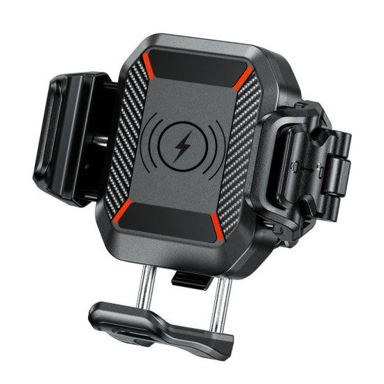 „BIKETEC“ motociklo antivibracinis greito užrakinimo telefono laikiklis su indukciniu įkrovikliu ir USB-C R24-PD slopint
