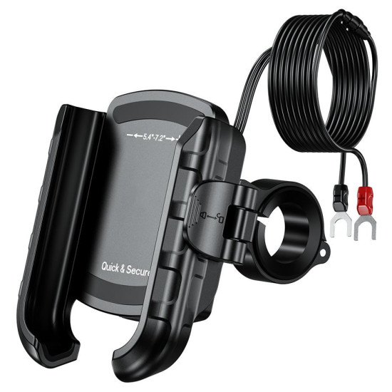 BIKETEC PRO UCHWYT MOTOCYKLOWY NA TELEFON QUICK LOCK Z ŁADOWARKĄ USB TYP-C MONTOWANY NA KIEROWNICĘ LUB LUSTERKO (EL)